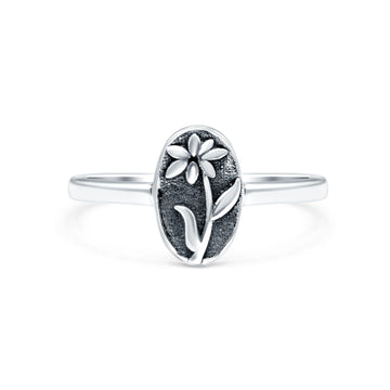 Flowers Oxidized Band Solid 925 Sterling Silver Thumb Ring (9.5mm)